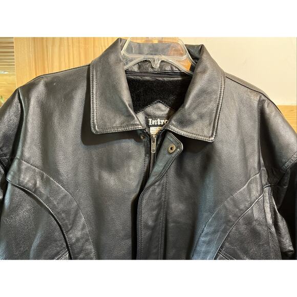 Intro Men’s Bomber Leather Jacket Size XL Y2K Vintage Black Long Sleeve Full Zip - Picture 4 of 10
